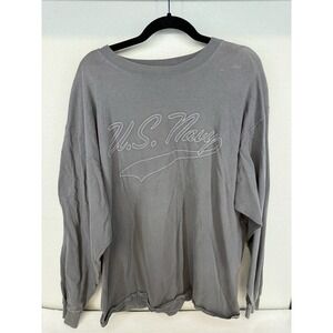 Vintage Oarsman 913 Men's Gray United States Navy Script Long Sleeve Tee Size XL